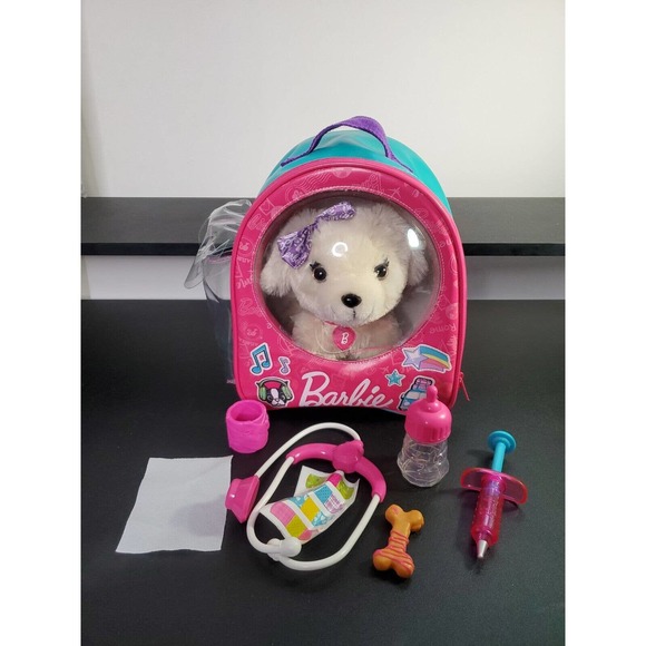 Mattel Toys Barbie Mattel Vet Pet Back Pack White Plush Interactive Puppy Dog Veterinarian